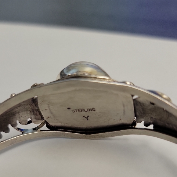 Victorian-Inspired Silver and White Buffalo Turquois Cuff Bracelet with Filigree - Picture 3 of 5